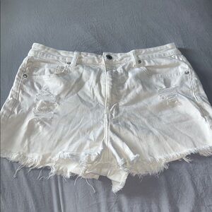 American Eagle Outfitters White Jean Shorts Distressed Frayed Hem